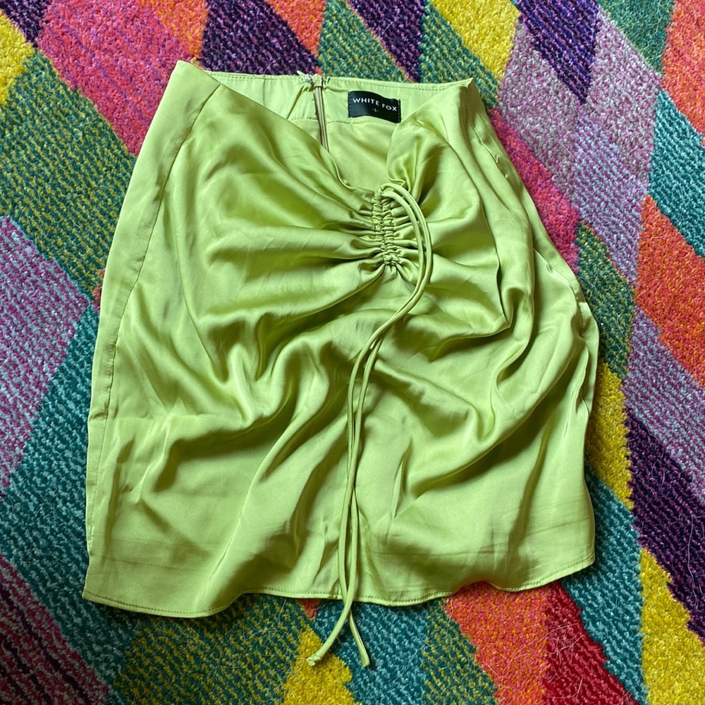 White Fox Boutique Green Silk Mini Skirt